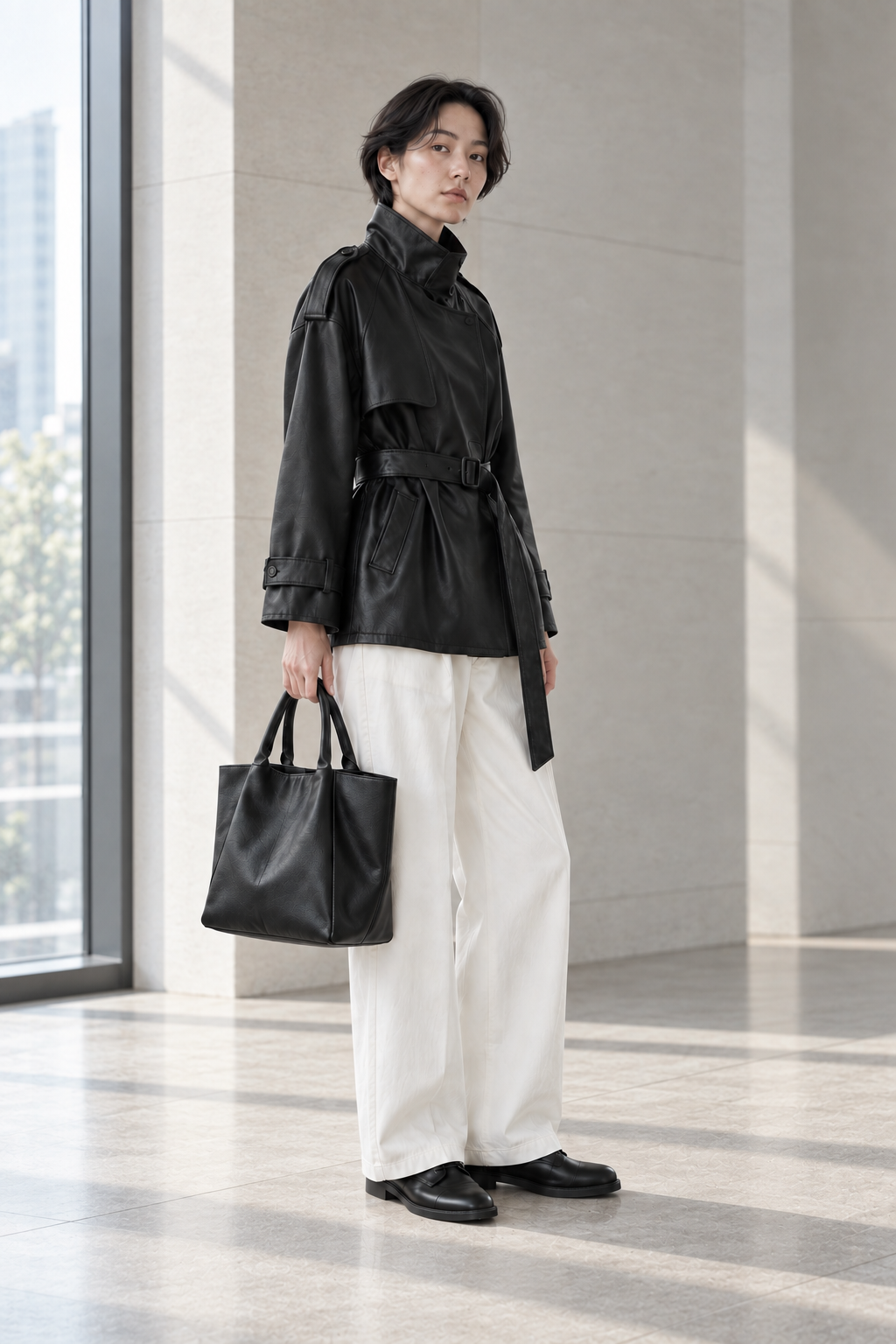 皮衣搭配 · 职场通勤 / Black jacket outfit · Office Commute — AI