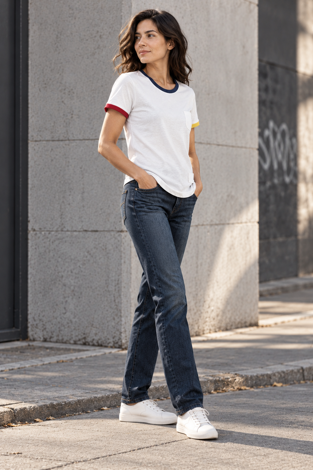 拼色 T 恤 · 美式街头 / Contrast-trim T-shirt · American Street — AI
